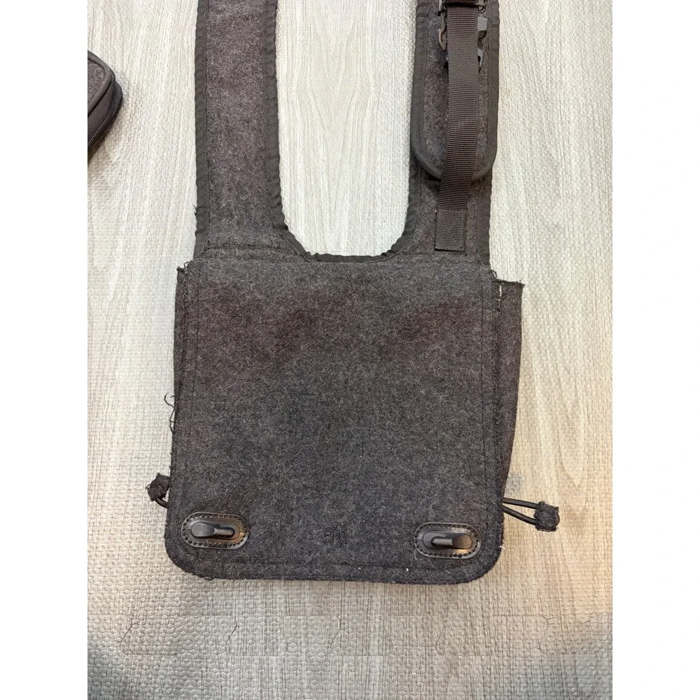 Y2K American Eagle Charcoal Wool Felt Utility Crossbody Bag‎ Zip Wallet Set